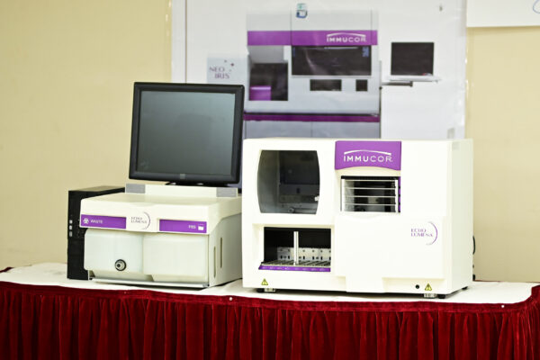 Echo Lumena blood banking analyzer on display at the Echo Lumena Regional Refresher Training, Hotel Africana, Kampala, June 2026