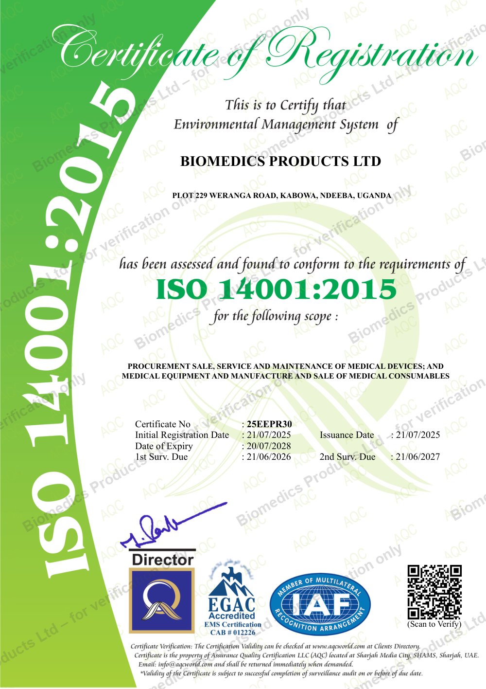 ISO 14001:2015 certificate